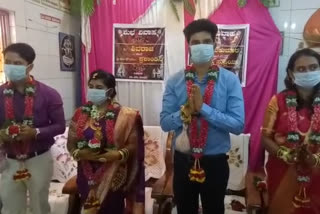Ccouples exchange mask instead  of garlands in marriage
