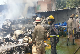 Fire outside a factory in Sahibabad