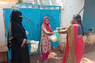 Anganwadi activists distributing home-to-house nutritional food