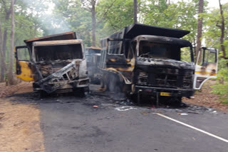 Naxalites fire vehicles