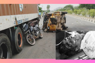 auto lorry collisioned..auto driver died at addanki narketpalli highway