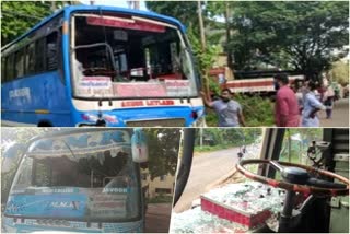 Mavoor  Kozhikode  private buses  private buses operated  കോഴിക്കോട് സര്‍വീസ്  അഞ്ച് സ്വകാര്യ ബസുകൾ  അടിച്ച് തകര്‍ത്തു  കൊളക്കാടൻ ഗ്രൂപ്പ്  ബനാറസ് ഗ്രൂപ്പ്