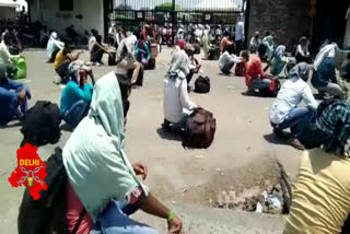 Social distancing scene outside DTC bus depot in dwarka due to lockdown