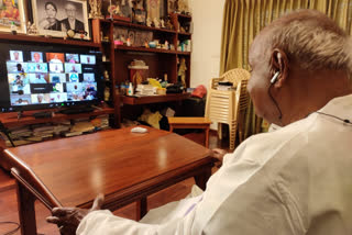 HD Deve Gowda - Sonia Gandhi at video conference