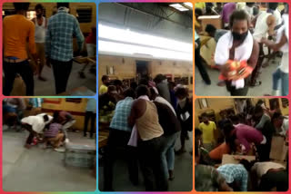 Food packets looted by workers at the railway station