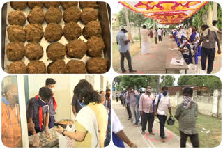 devotees waiting in que  for srivari laddu at srikakulam