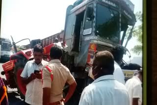 lorry hit tractor at mallaboinapally in mahabubnagar district