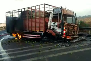A truck caught fire on National Highway No. 8