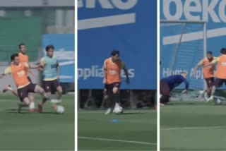 WATCH: Lionel Messi toys with defenders before scoring stunning goal in Barcelona training