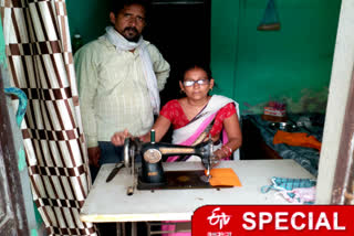 Babita is sewing the mask