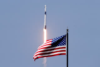 A SpaceX Falcon 9, with NASA astronauts Doug Hurley and Bob Behnken in the Dragon crew capsule, lifts off from Pad 39-A at the Kennedy Space Center in Cape Canaveral, on Saturday.