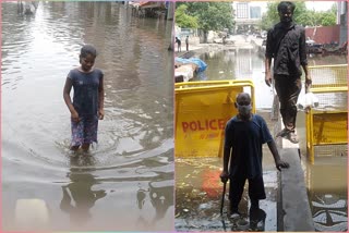 Shahdara Bada Bazaar's main road turned into a river due to heavy rain