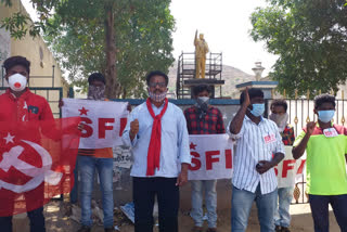 sfi leaders protest at rajampeta in kadapa