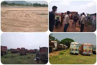 revenue officers seized lorrys at vamsadhara river in bhamini