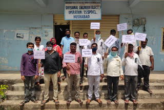 Electricity workers at Husnabad division office agitated