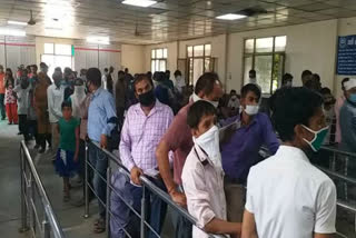 crowd at old faridabad railway ticket counter