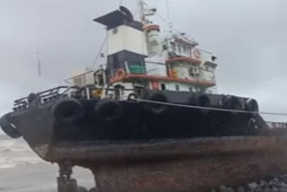 Ship that stranded off the coast of Ratnagiri in Maharashtra due to high tide