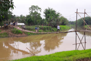 Hanging bridge by locals of Tiok over Jaji river