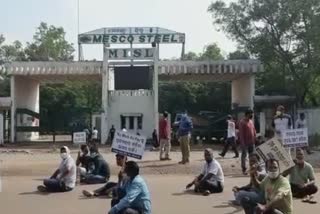 Workers at the Moscow Steel Plant in Kalinganagar's industrial area are protesting