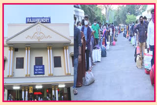 Passengers waitting for Godavari Express at Rajmahendravaram Railway Station in east godavri district