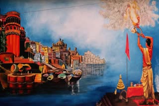 Artist of Jamshedpur made attractive painting of Banaras Ghat