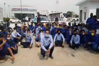 Maruti Suzuki workers on strike against company in gurdaspur