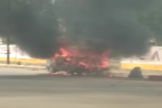 Fire on moving car