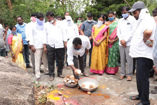 mla aroori ramesh laid foundation for the cc road works in warangal rural district