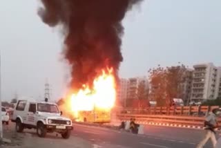 fire in a company bus in gurugram