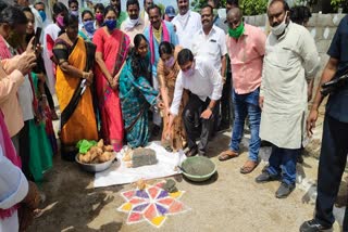 mla saidhi reddy foundation stone for cc roads at huzurnagar in suryapeta district