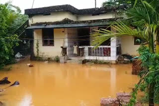 Huge water from heavy rain surrounded house in Kateel