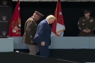 US President waddled as he slowly walked down a ramp