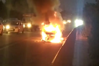 car burned on Delhi Panipat National Highway