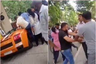 A man who Riding Lamborghini got beaten