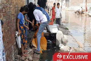 Woman fall into the drain