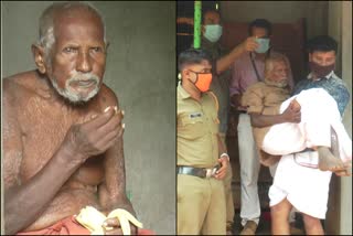 The old man who lived with the sheep was rescued  palakkad news  പാലക്കാട് വാര്‍ത്തകള്‍  തൃത്താല