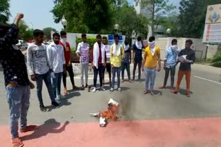 Student organizations burnt effigy of education minister in Kaithal