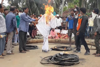 bjp protests by burning mamata banerjee effigy