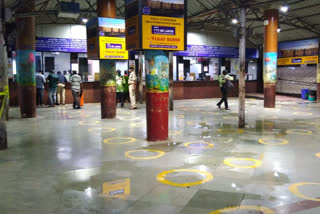 Marking at the railway station to keep social distance in thane