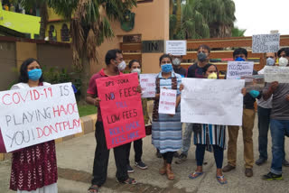 Parents protest against the charge of transport fees in private schools in Joka , kolkata