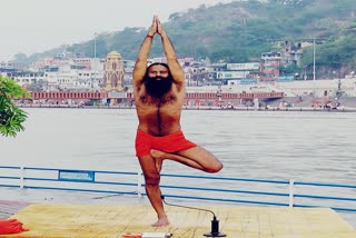 Baba Ramdev  doing yoga in Haridwar