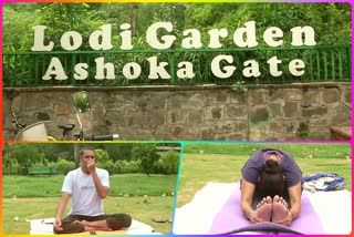 People seen practicing yoga in Lodhi Garden before International Yoga Day