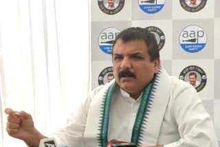 Aam Aadmi Party leader  Sanjay Singh while speaking to media