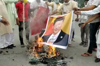 Indian Farmers Union burnt effigy of Chinese President in Noida