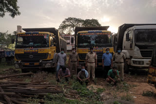 sand lorries seized by koyyalagudem police in west godavari