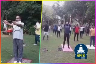 BJP MP Ramesh Bidhudi did yoga among people in Sanjay Van International Yoga Day