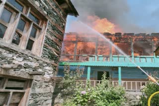 Fire breaks out at a three-storey wooden house in Kalwari village panchayat in Banjar area of Kullu district.