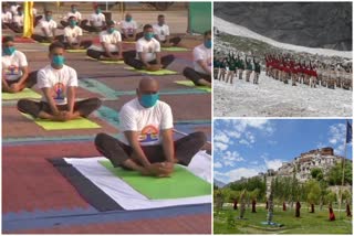 Army personnel practice yoga