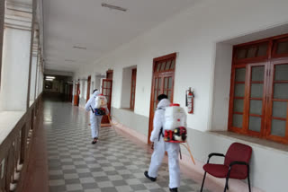 Sanitizing work in the Shakti Soudha at Bengalore