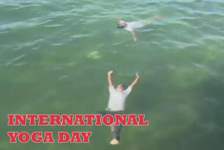 People practice 'yoga asanas' in the Palk Strait in Rameswaram